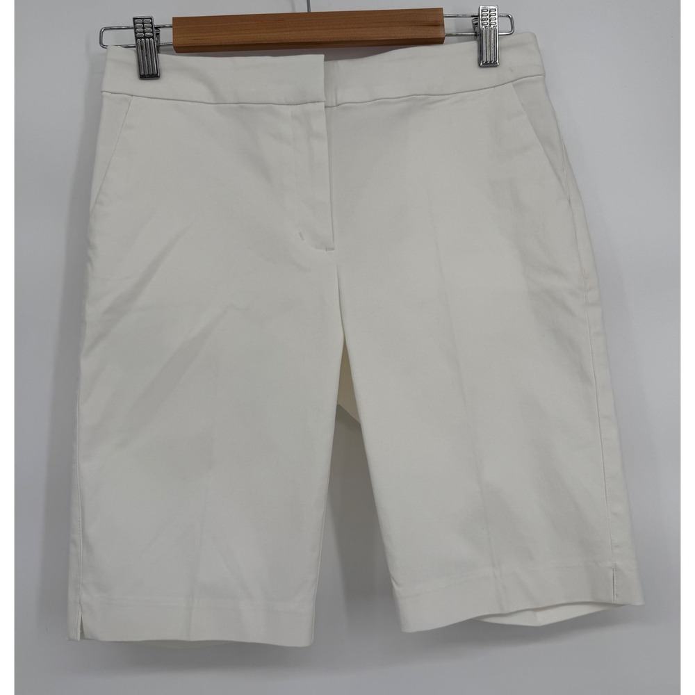 White House Black Market Bermuda Shorts Womens 2 White Rayon Blend Mid Rise Knee